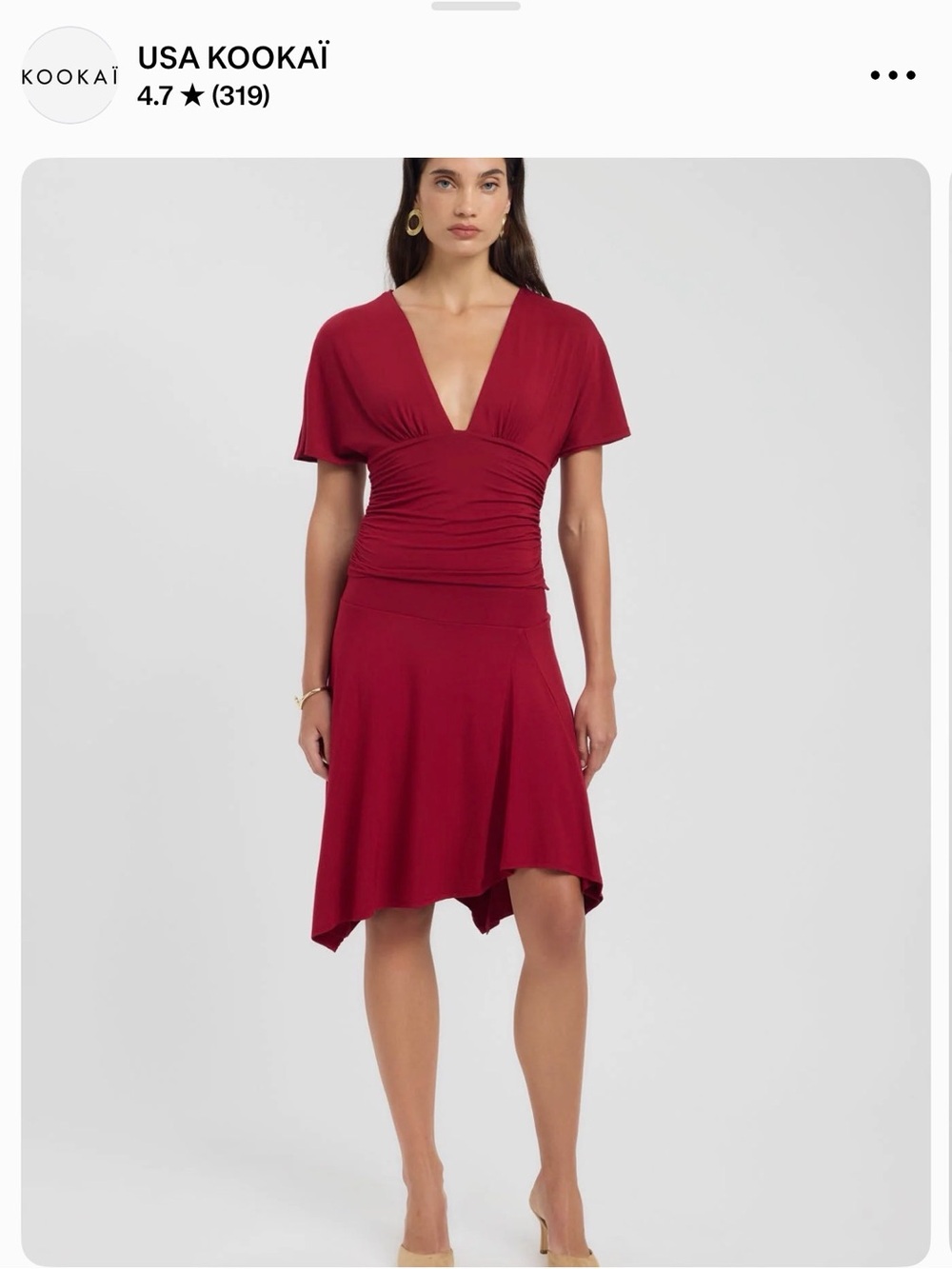 Kookai wine Red V-Neck Midi skirt set